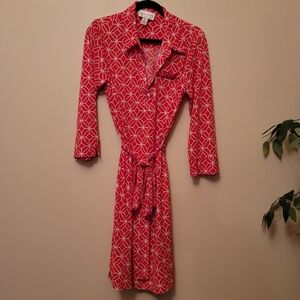 Donna Morgan Geometric  Print  Midi Shirt Dress (Size 14)